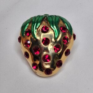 Strawberry Brooch Pin Gold Red Green Vintage!